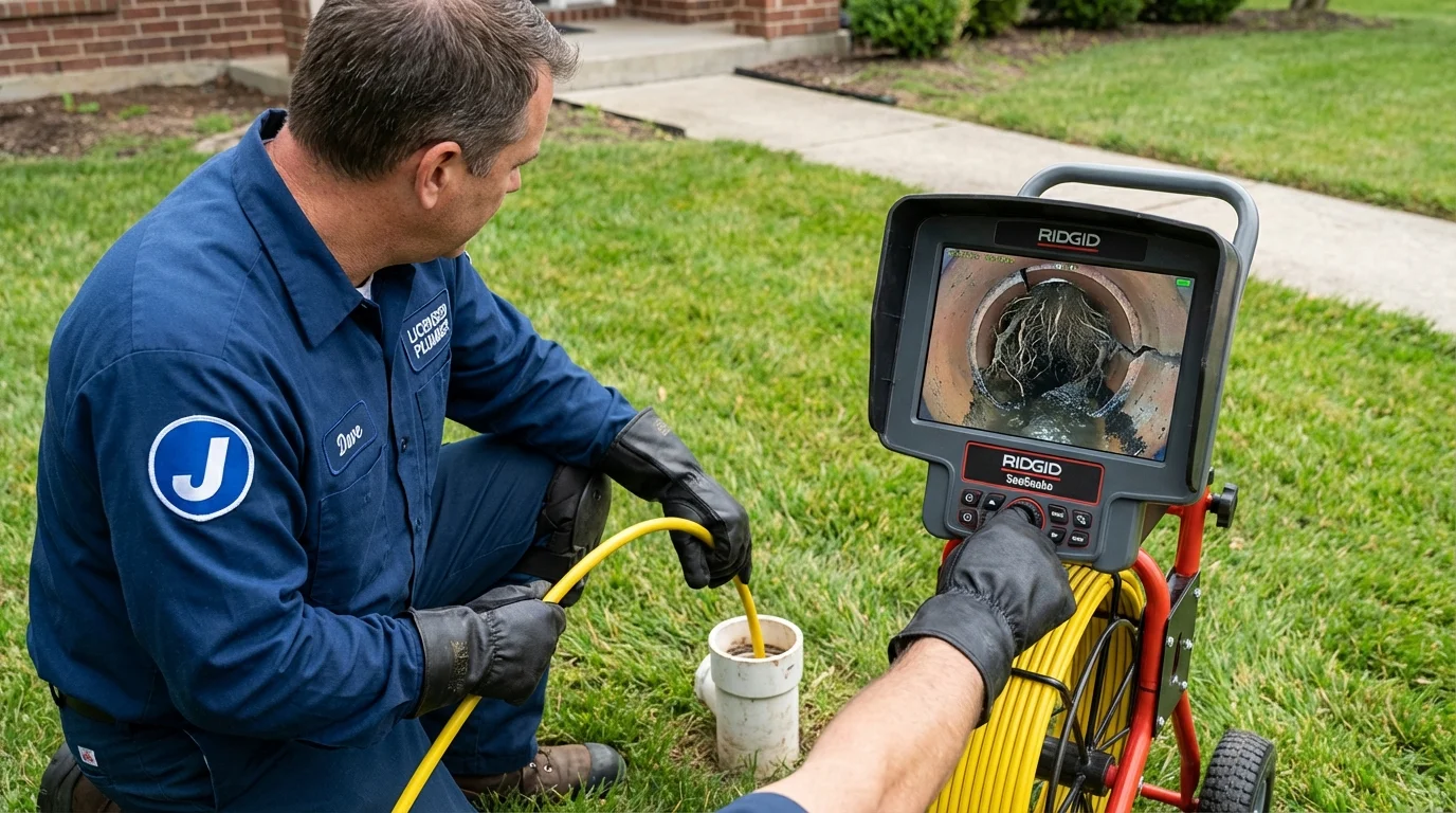 Sewer camera inspection being performed by Johns Plumbing LLC in Maize